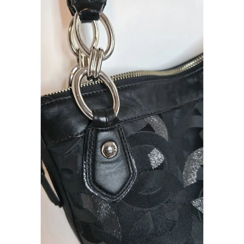 Coach Sig Kristin Metallic Zip Bag Tote Shoulder Bag Black/Silver 18286